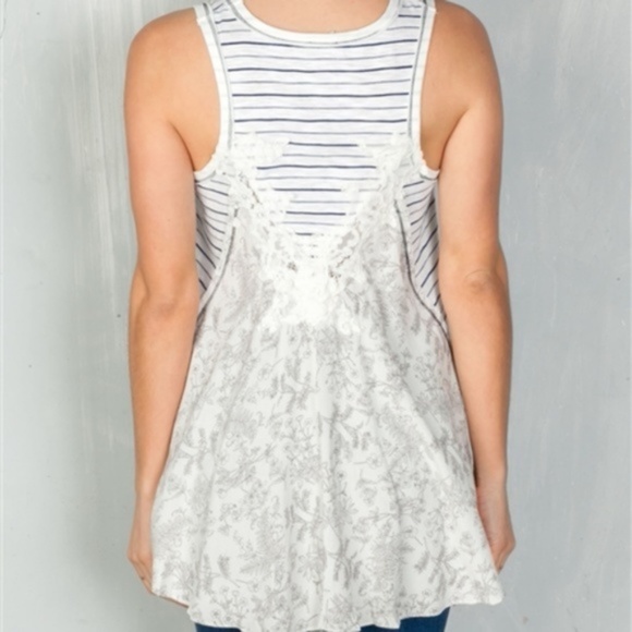 STRIPES & FLORAL CAUSAL TANK TOP - Picture 4 of 4